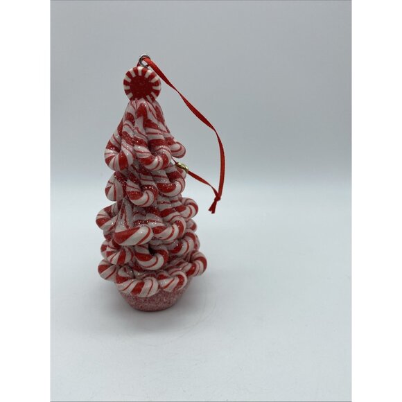 Faux Peppermint Candy Cane Christmas Tree Ornament Red & White 5" Holiday Decor - Picture 6 of 8